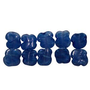 Vintage Blue Organic Glass Beads - 10 Piece Lot, Freeform Butterfly/Clover Shape